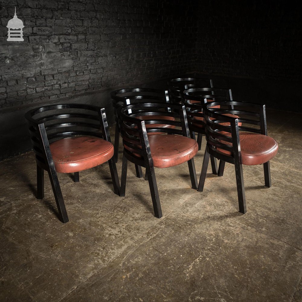 Set of Six Ebonised Hardwood Deco Tub Shape Dining Chairs