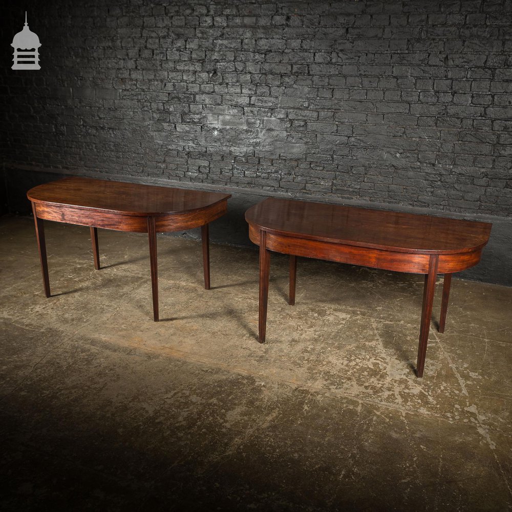 Pair of Regency Mahogany Single Plank Console Tables with Tapered Molded Legs