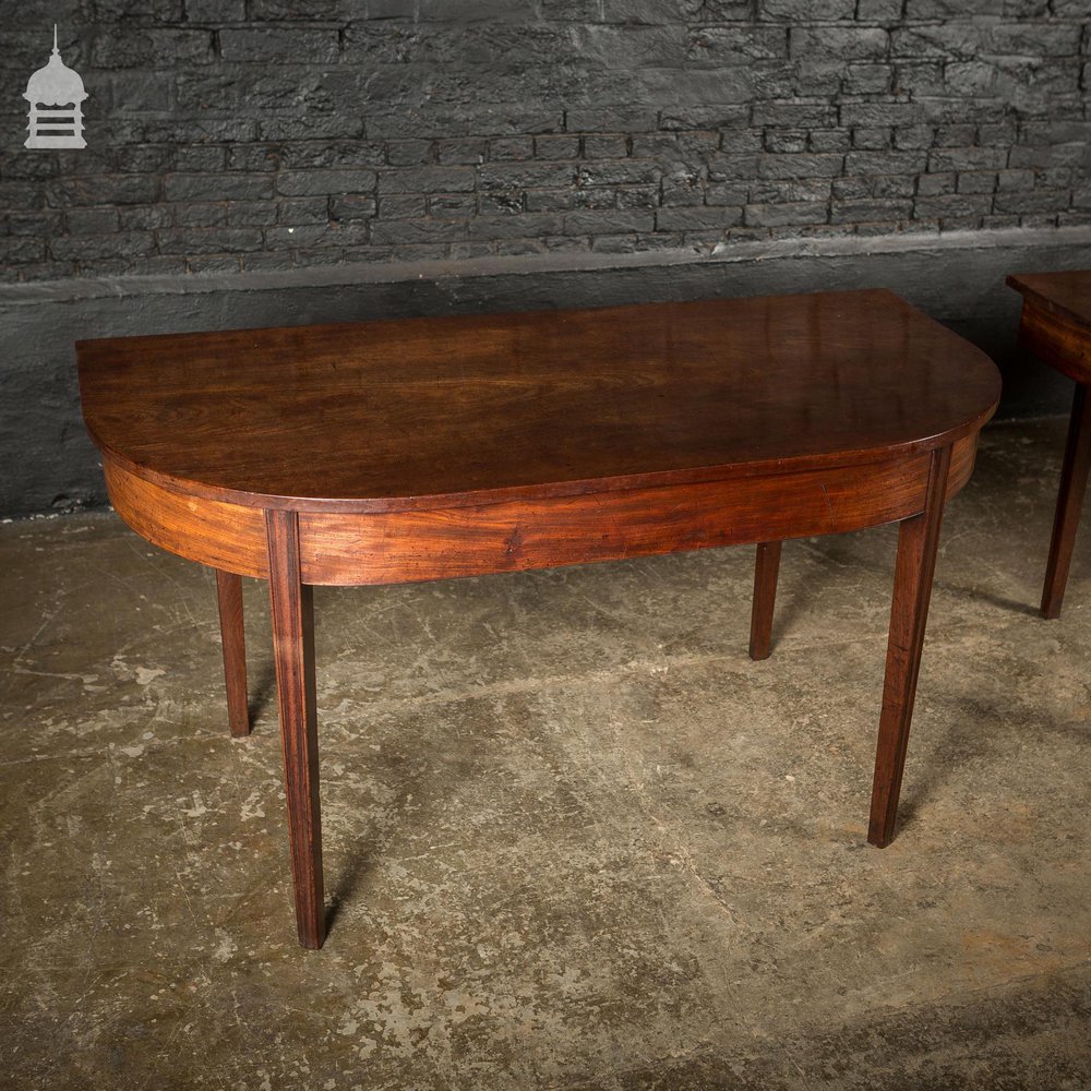 Pair of Regency Mahogany Single Plank Console Tables with Tapered Molded Legs