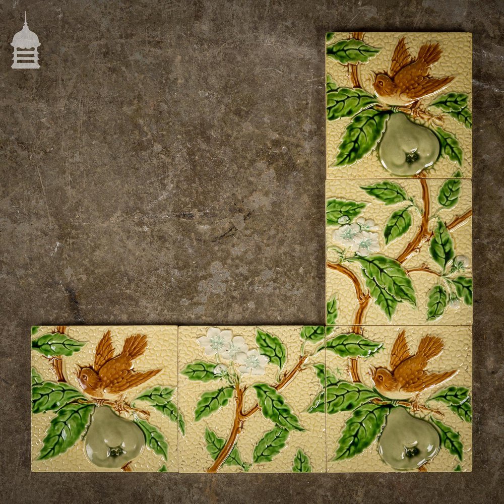 Set of 5 Original Minton 6x6 Tiles with Birds and Pears