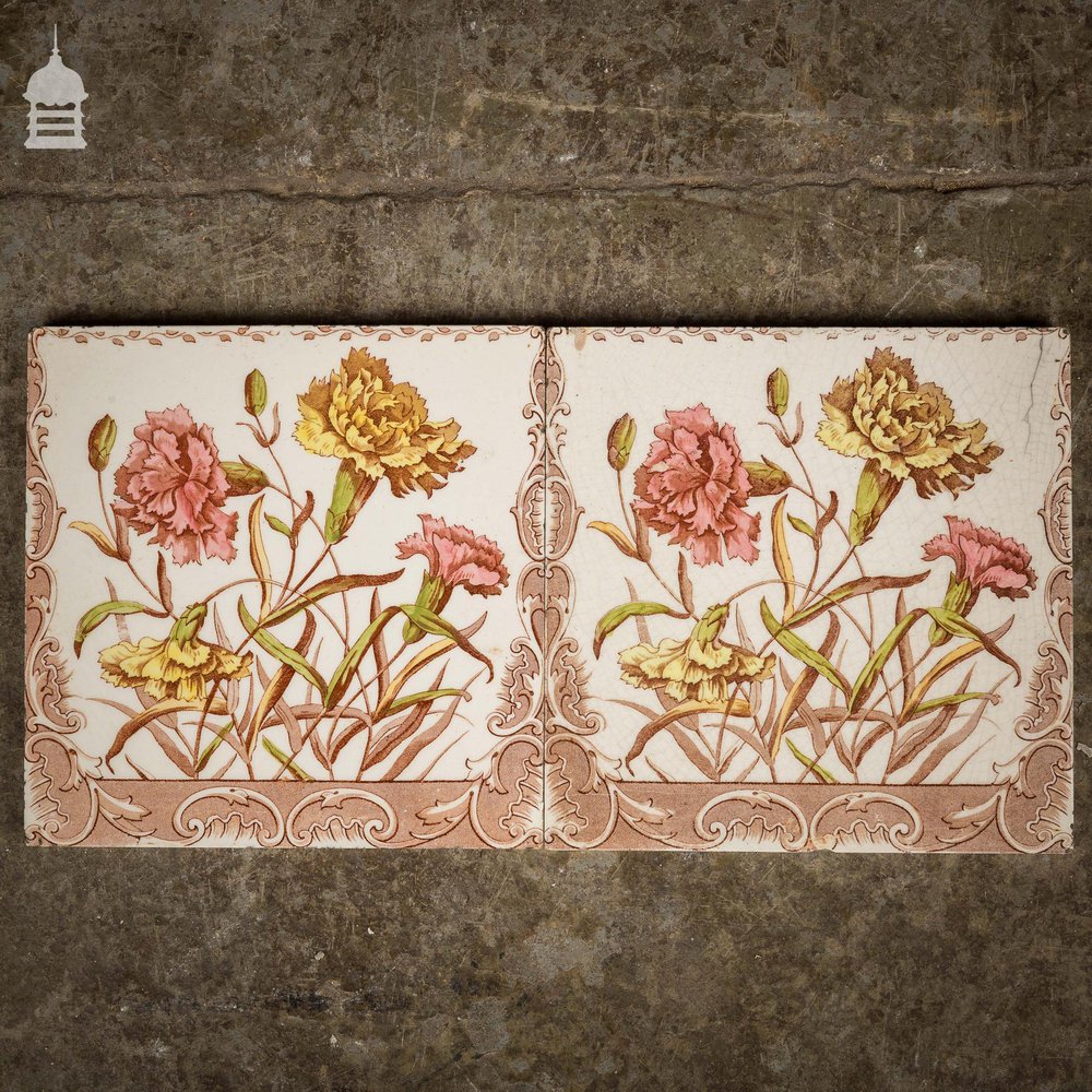 Pair of Original Arts and Crafts Floral 6x6 Tiles
