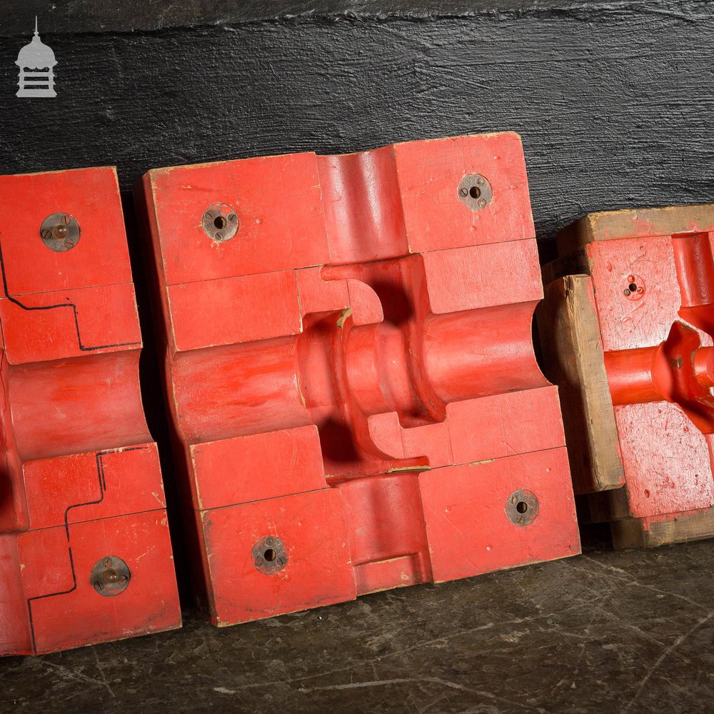 6 pieces of Vintage Industrial Foundry Moulds Patterns with Red and Black Paint