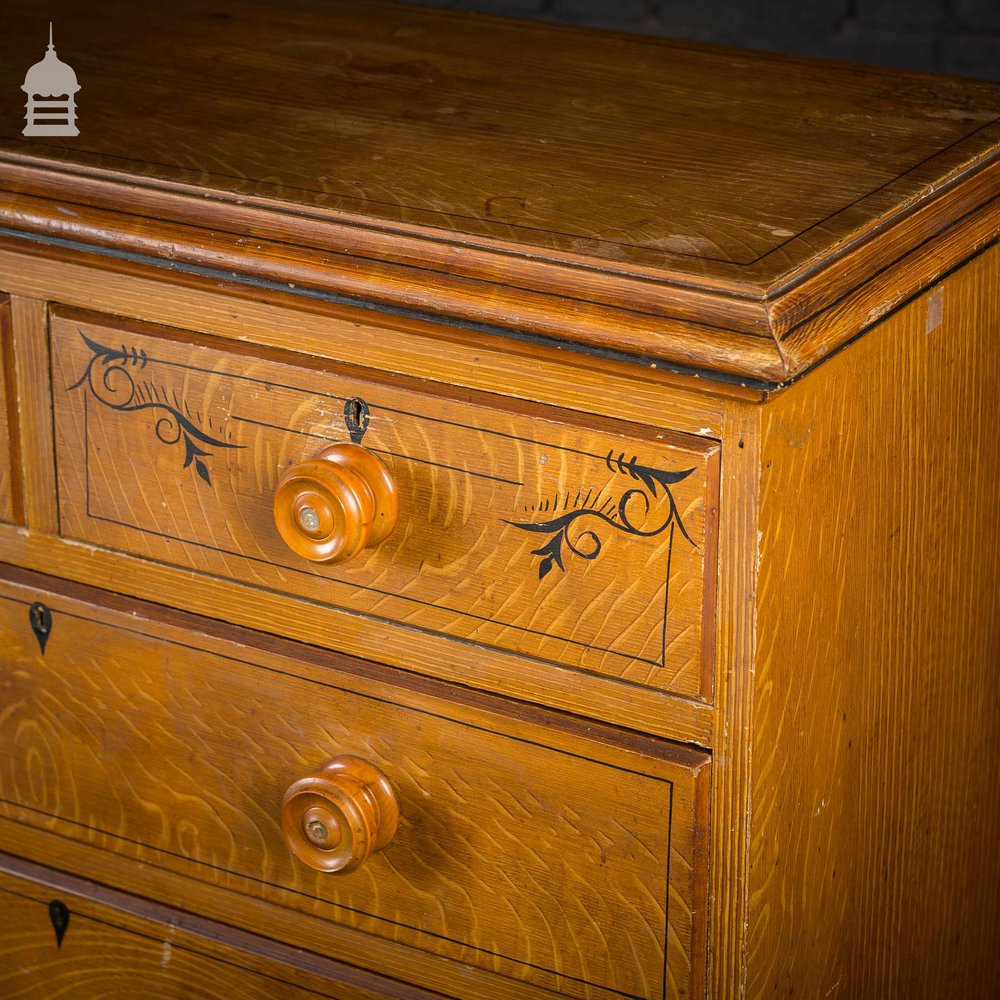 19th C Aesthetic Movement Pine Chest of Drawers with Scumble Graining Finish