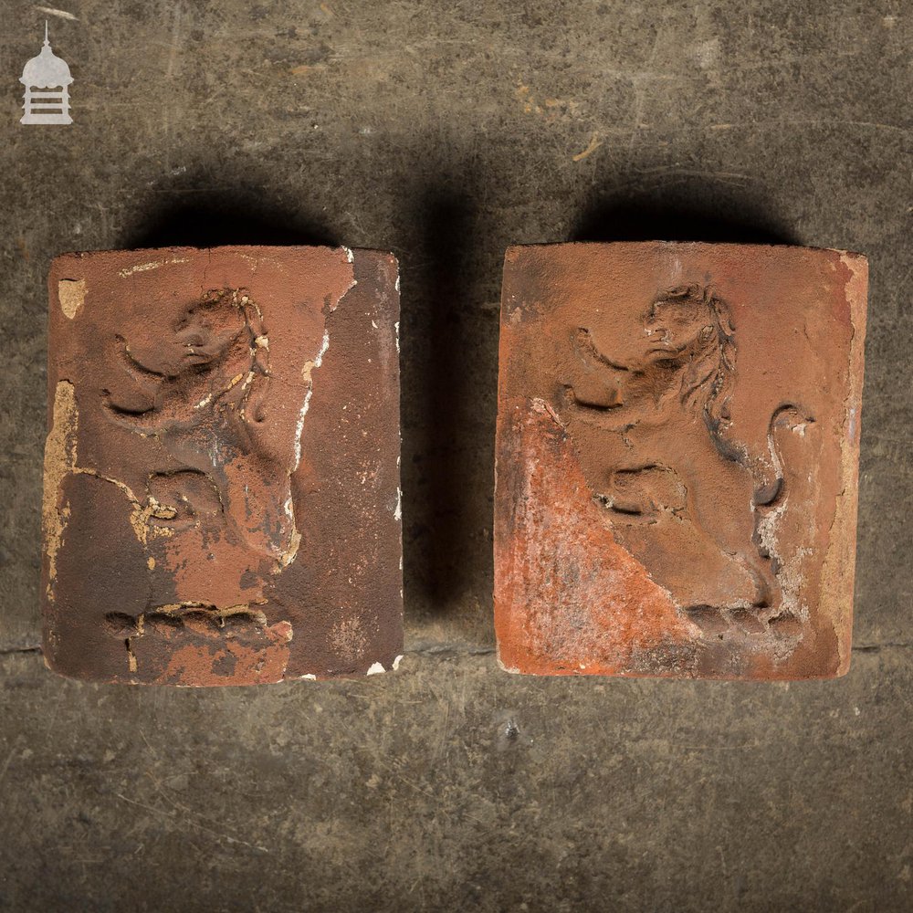 Pair of Reclaimed 19th C Mythical Creature Curved Chimney Bricks