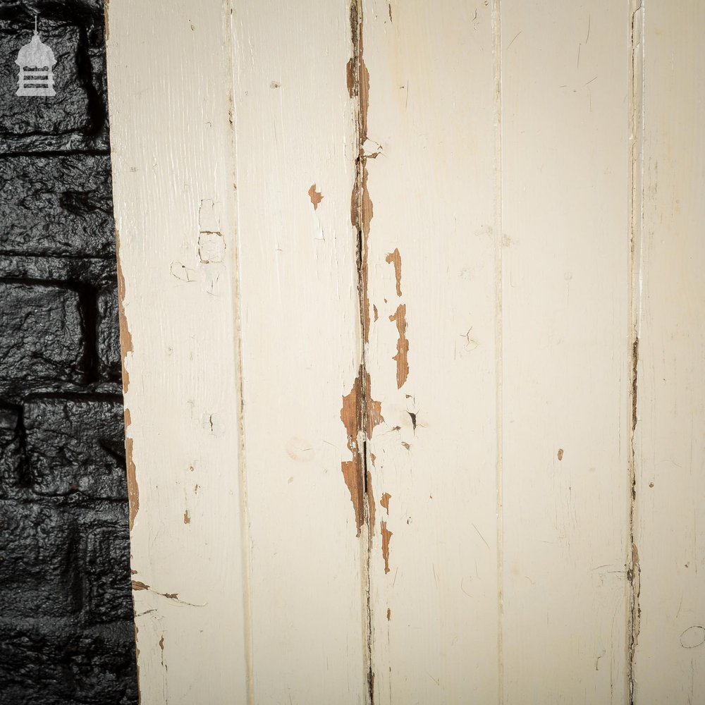 19th C White Painted Pine Ledged and Braced Internal Cottage Door with Period Repairs