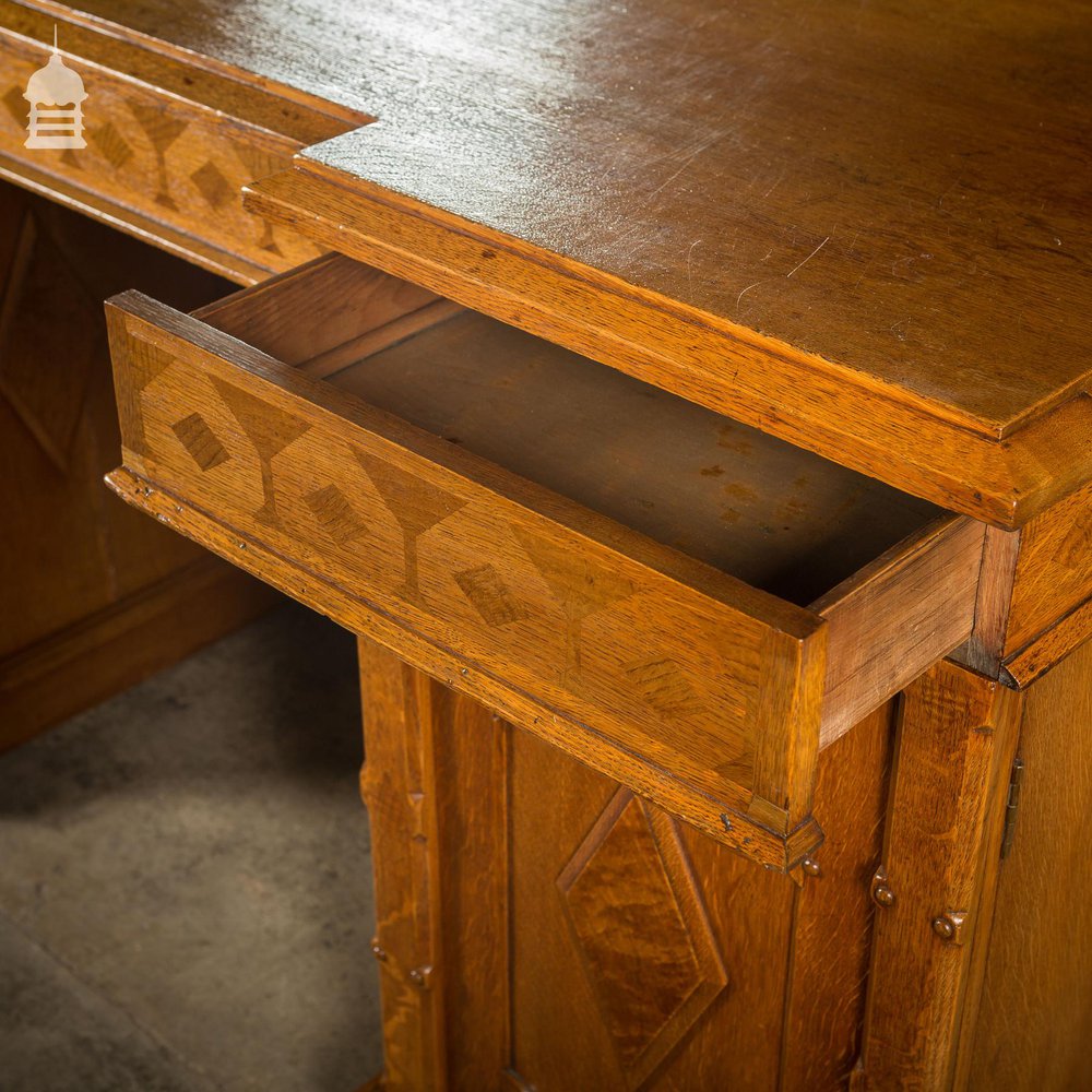 Arts and Crafts Oak with Inlaid Teak Pedestal Sideboard with Mirror from Norwich Cathedral