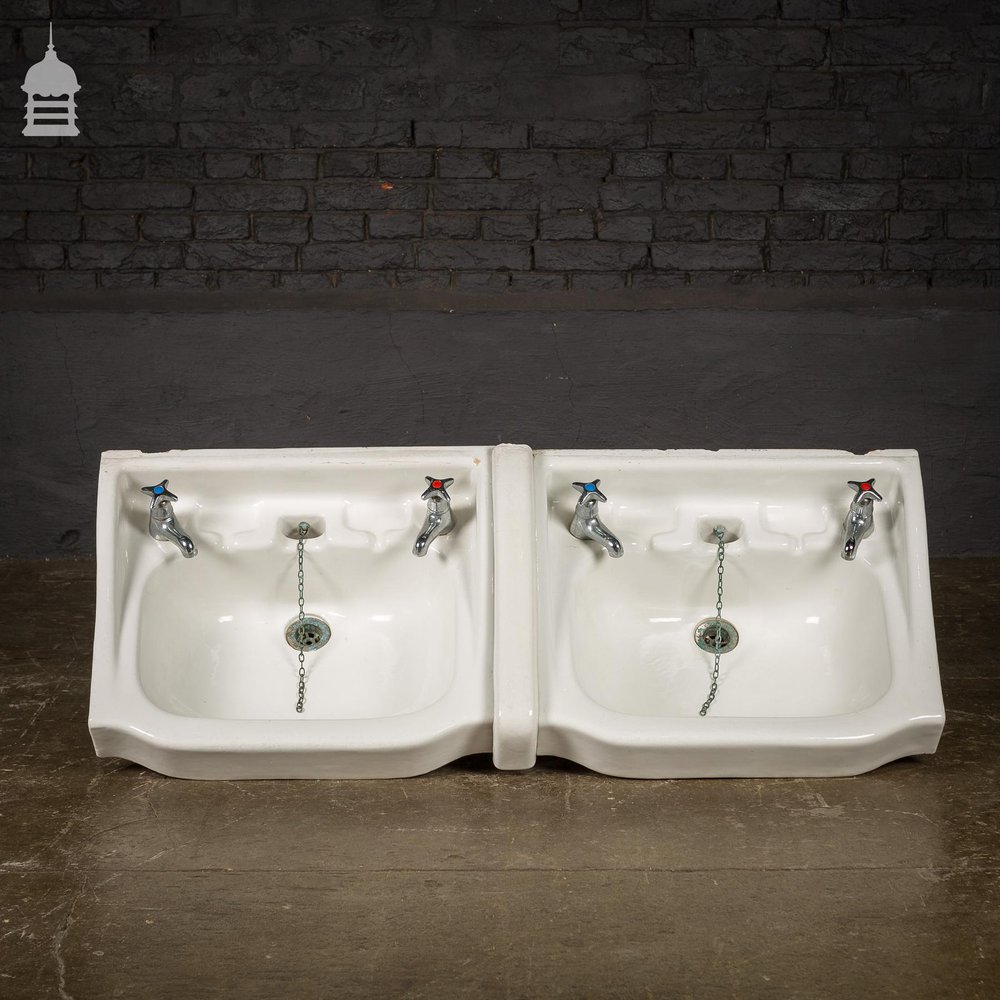Pair of Interlocking Wash Hand Basins His and Hers Double Basin