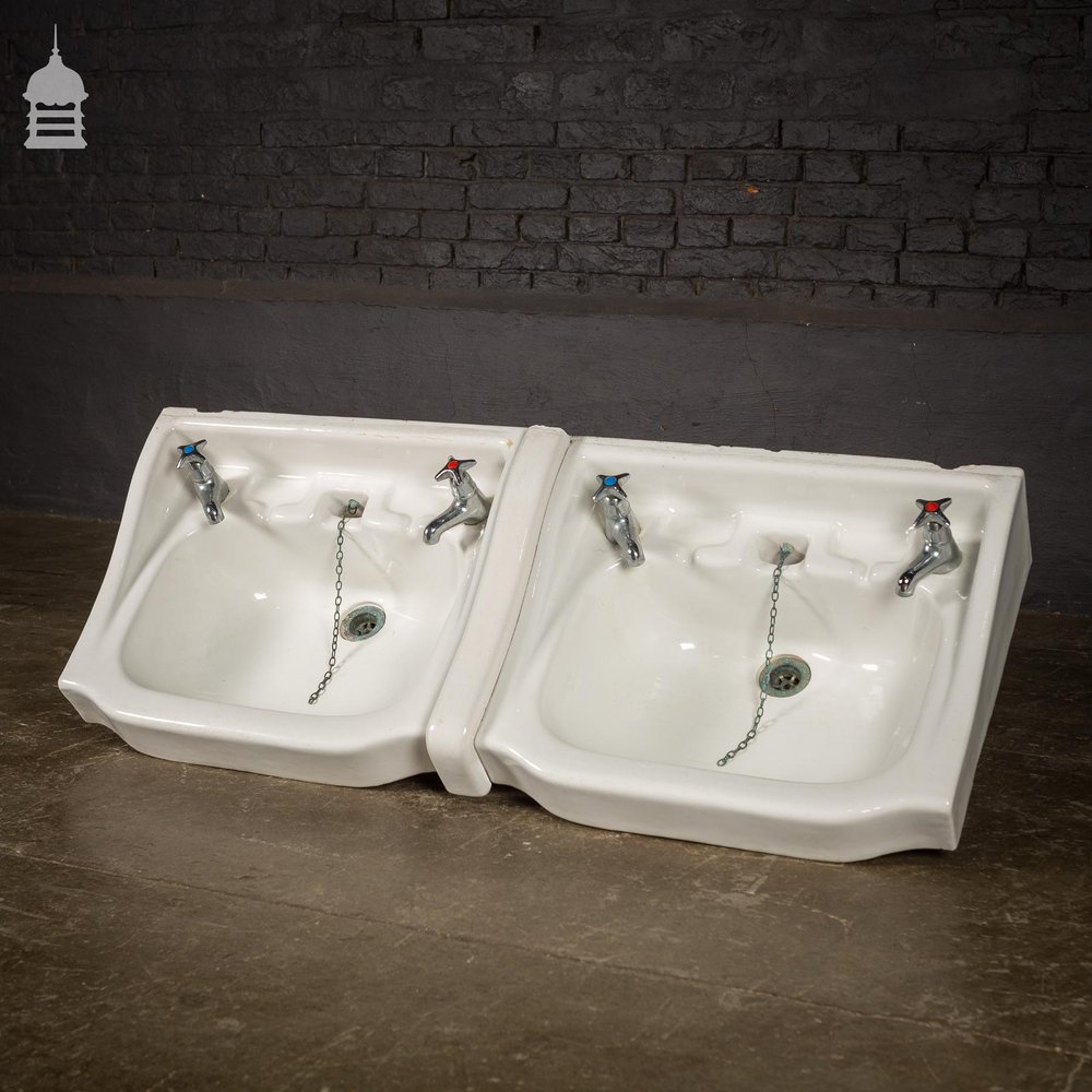 Pair of Interlocking Wash Hand Basins His and Hers Double Basin