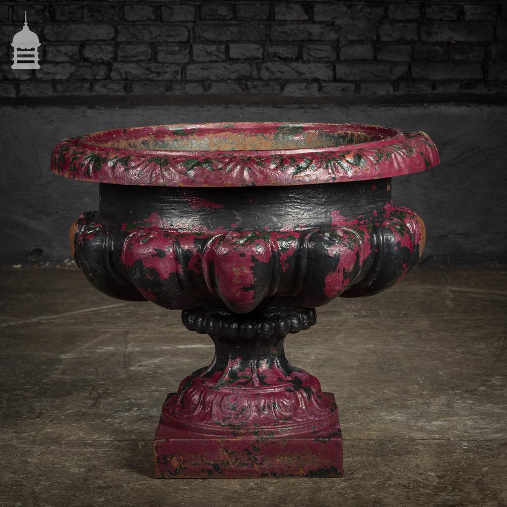 Victorian Cast Iron Urn with Distressed Black Paint