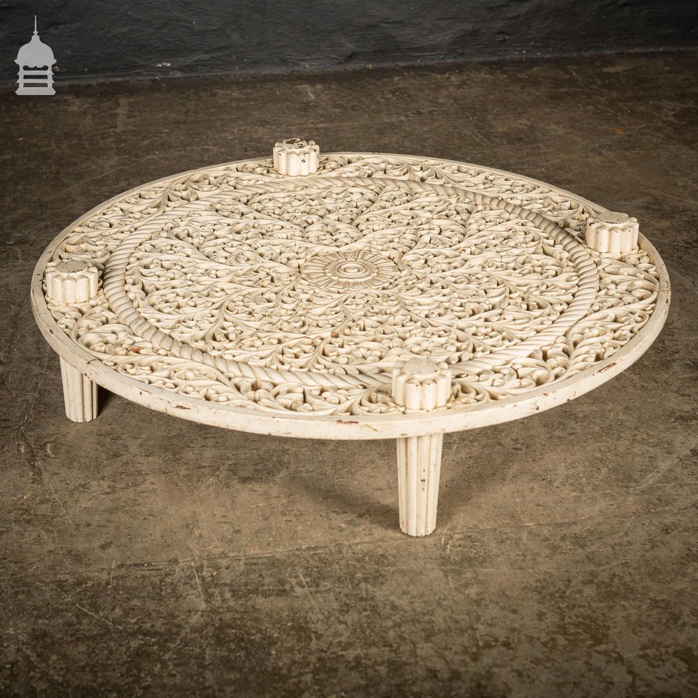 19th C Low Anglo Indian White Painted Carved Hardwood Coffee Table