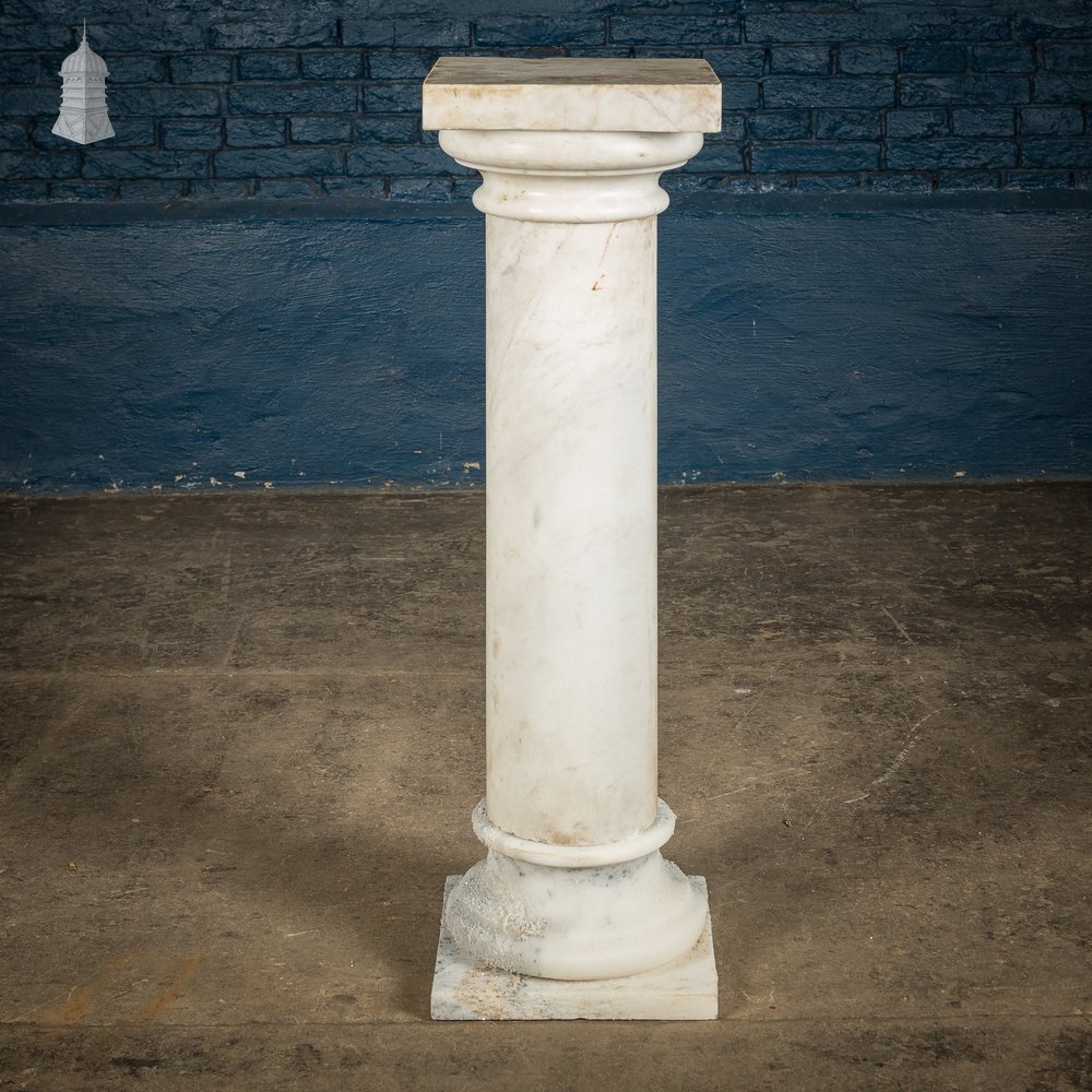 Marble Pedestal Column, White Weathered Victorian Marble