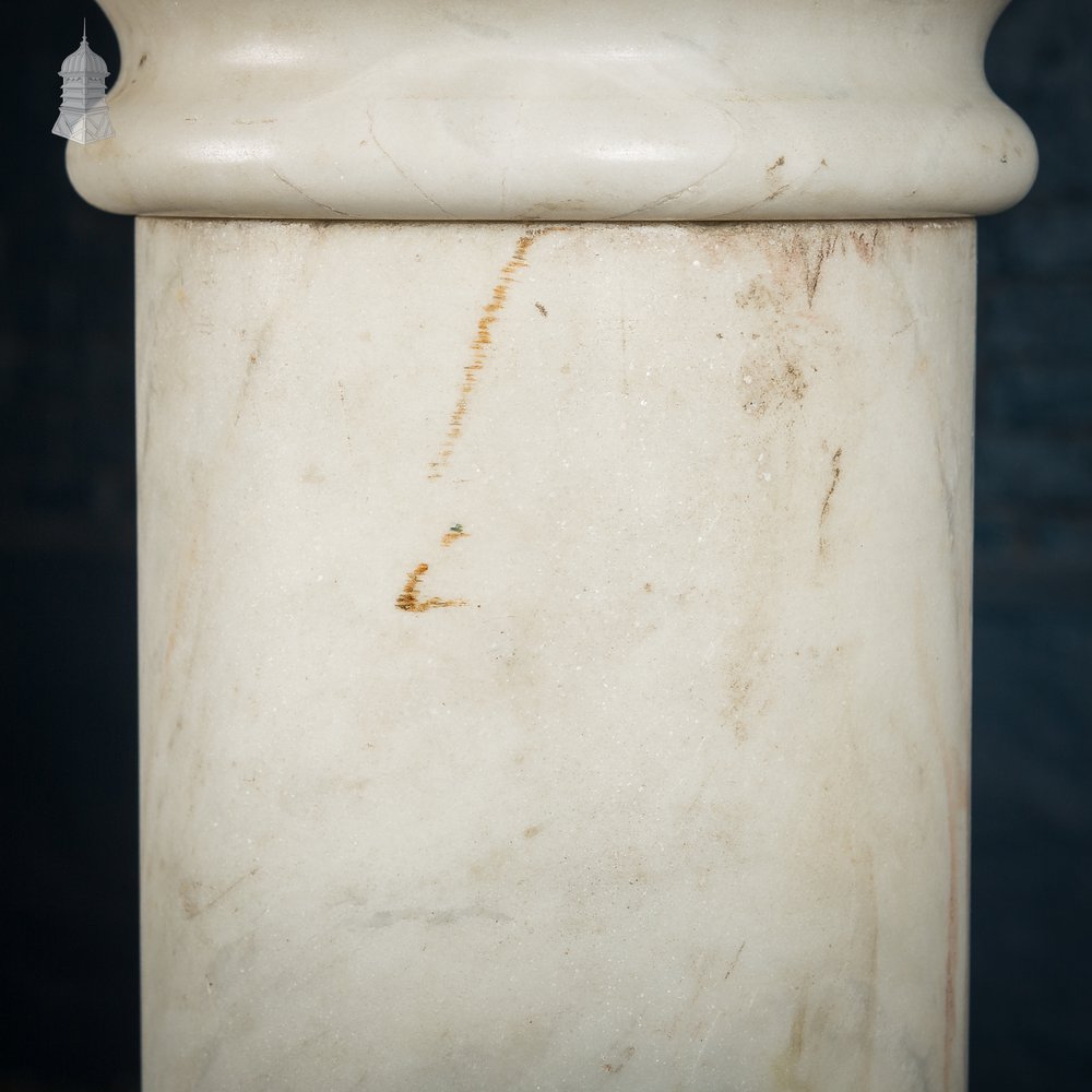 Marble Pedestal Column, White Weathered Victorian Marble