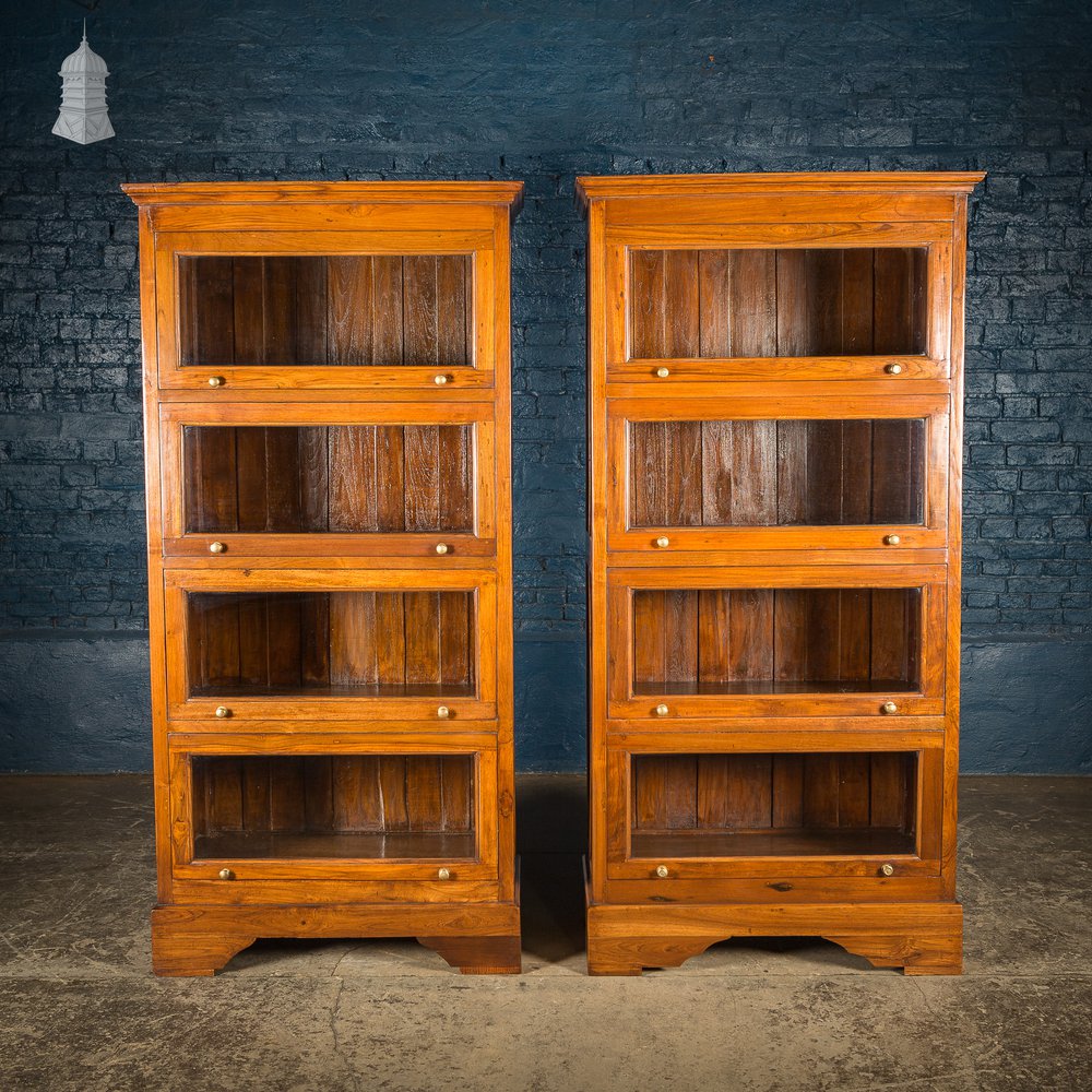 Pair of 20th C Teak Glazed Bookcase Display Cabinets