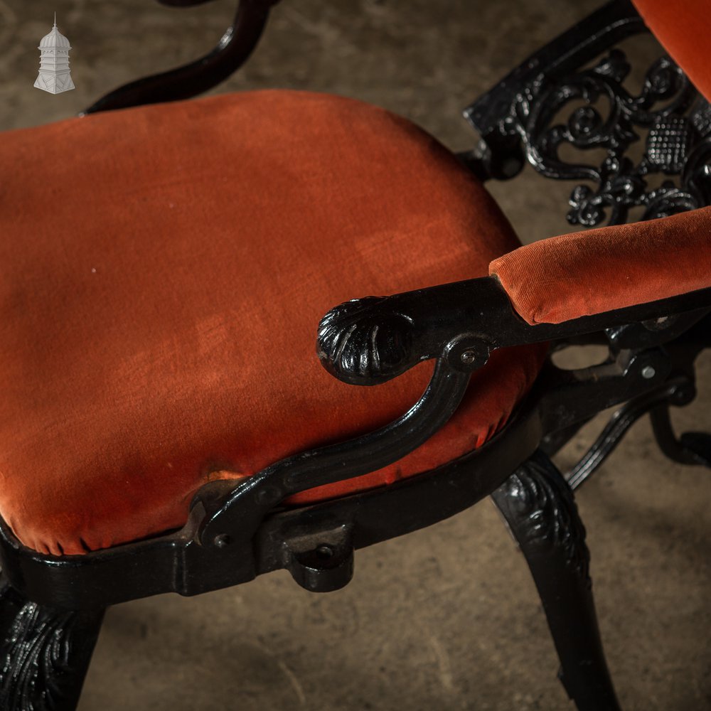 19th C Cast Iron Reclining Barbers Chair with Removable Head Rest