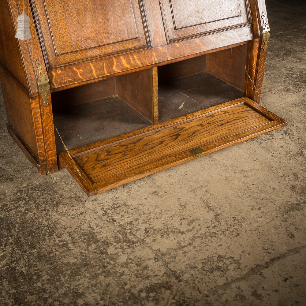 19th C Wheeled Oak Plans Folio Cabinet