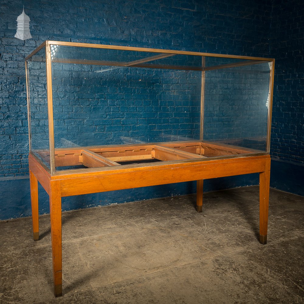 Mid Century Large Teak and Brass Glazed Museum Display Cabinet
