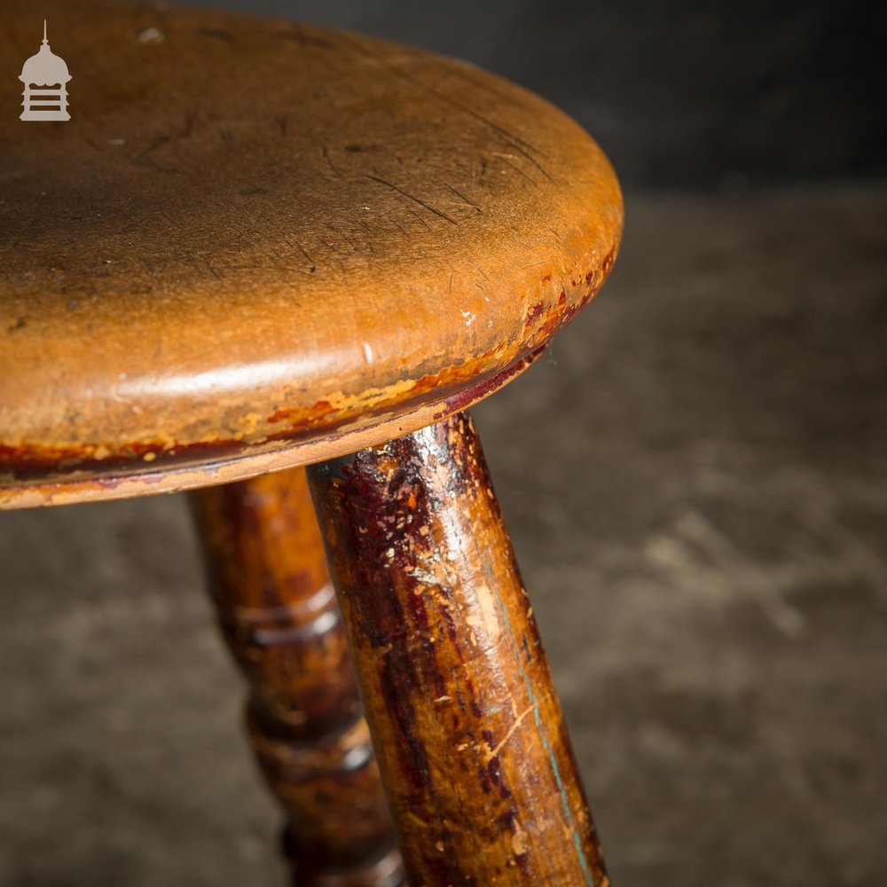 18th C Stool with a Circular Sycamore Top on Turned Elm Legs