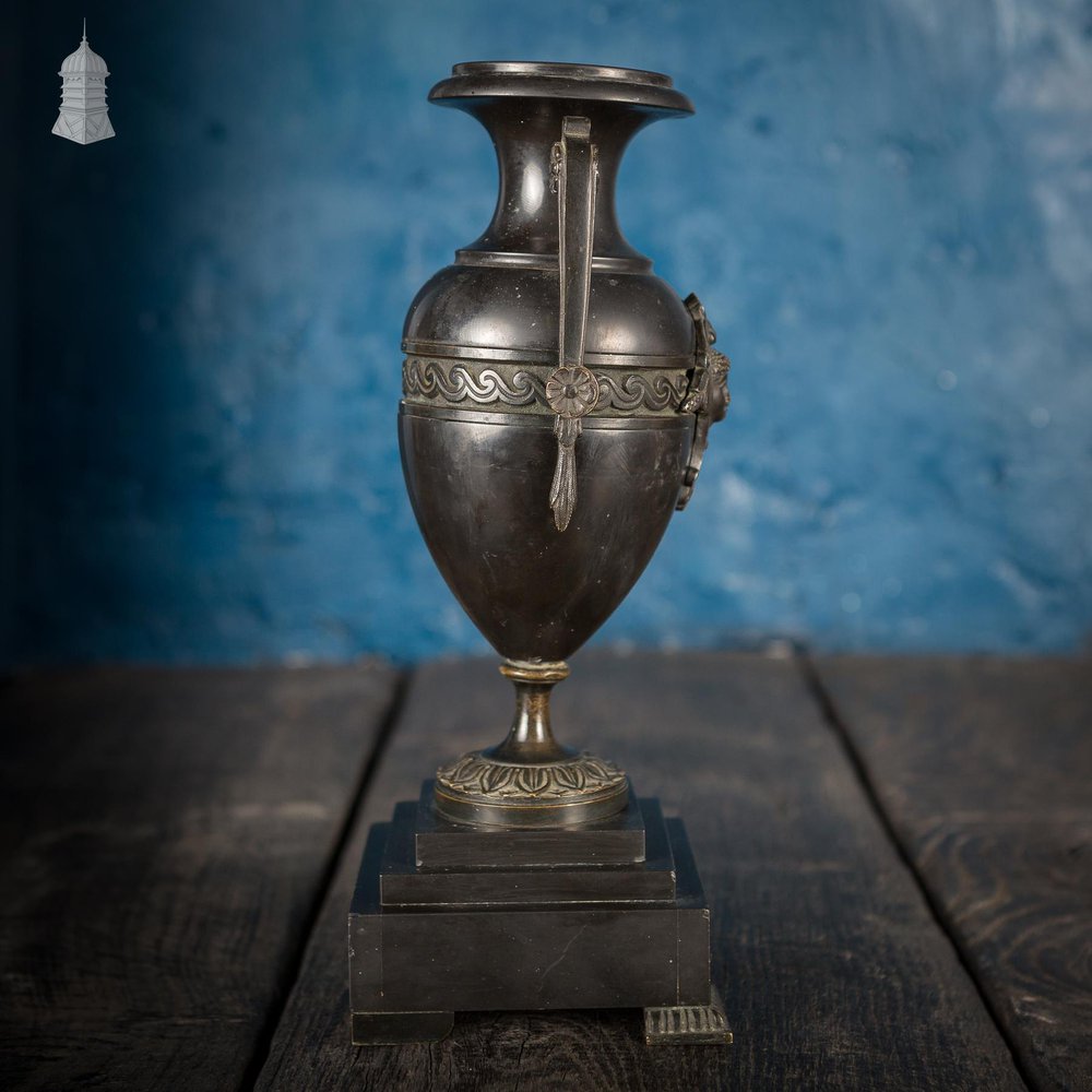 NR49421: 19th C Grand Tour Decorative Black Finish Bronze Mantle Piece Urn
