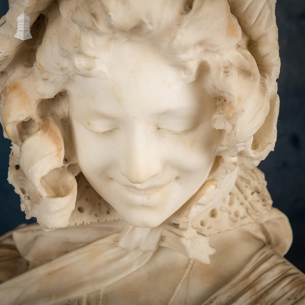 NR49921: 19th C Italian Carved Alabaster Bust of a Lady, Signed Galleria A Frilli, Firenze 1896, (Antonio Frilli circa 1880-1920), 52cm High