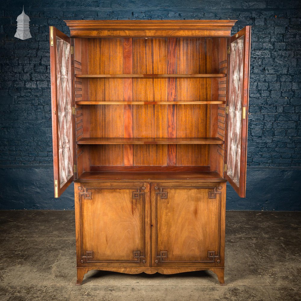 NR58221: Circa 1890 Small Scale Glazed Bookcase by Bartholomew & Fletcher With Diamond Banded Glass & Reeded Detail