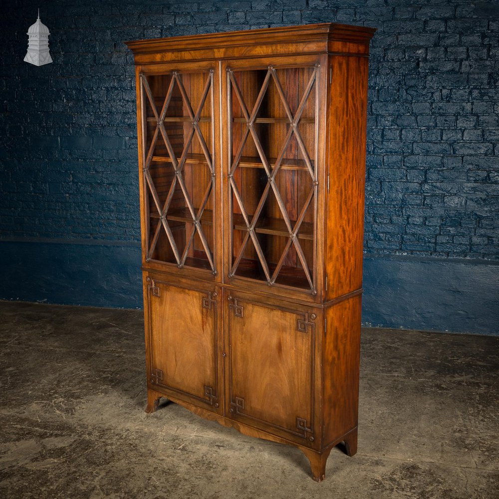 NR58221: Circa 1890 Small Scale Glazed Bookcase by Bartholomew & Fletcher With Diamond Banded Glass & Reeded Detail