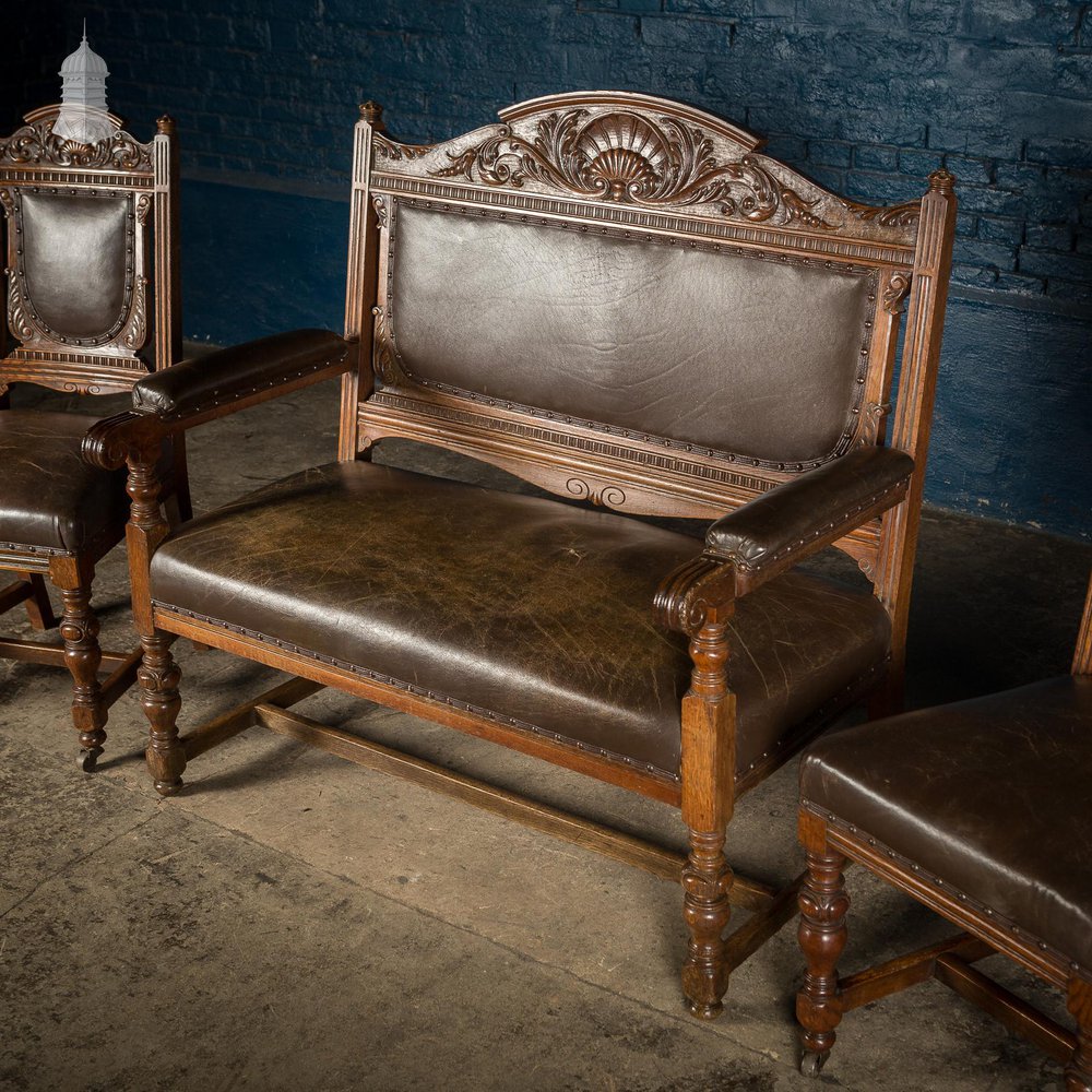 NR59221: Late 19th C Double Oak Frame Sofa Set and Two Singles