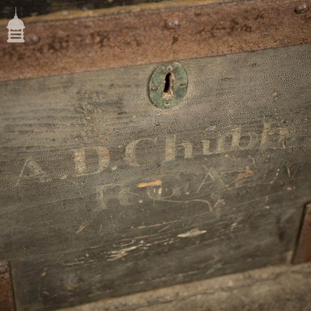 19th C Royal Regiment Wooden Truck Chest with “A.D. Chubb R.C.A” Monogram