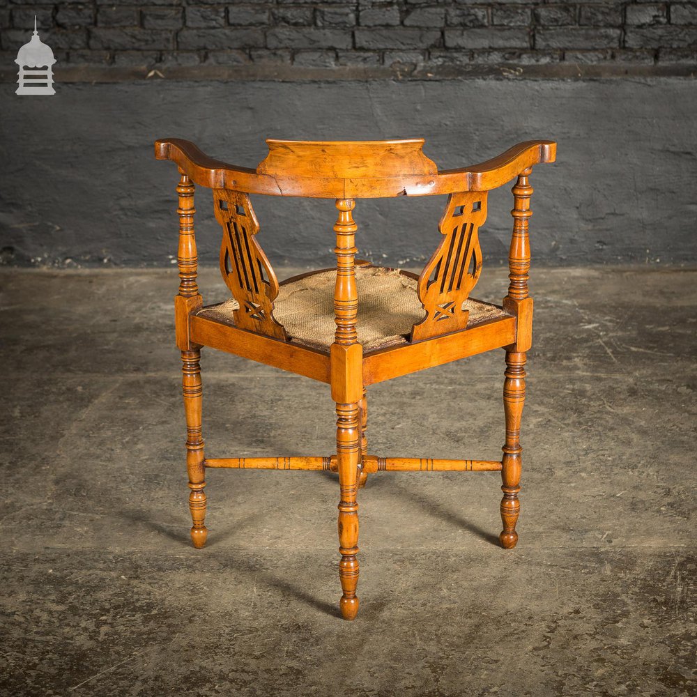 19th C Inlayed Courting Chairs With Fine Turned Wooden Leg and Lyre Back Design