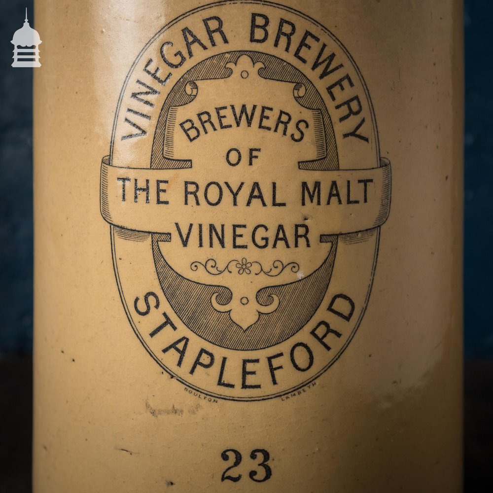 19th C Stapleford Vinegar Brewery Glazed Stoneware Storage Jar marked Doulton & Co Lambeth
