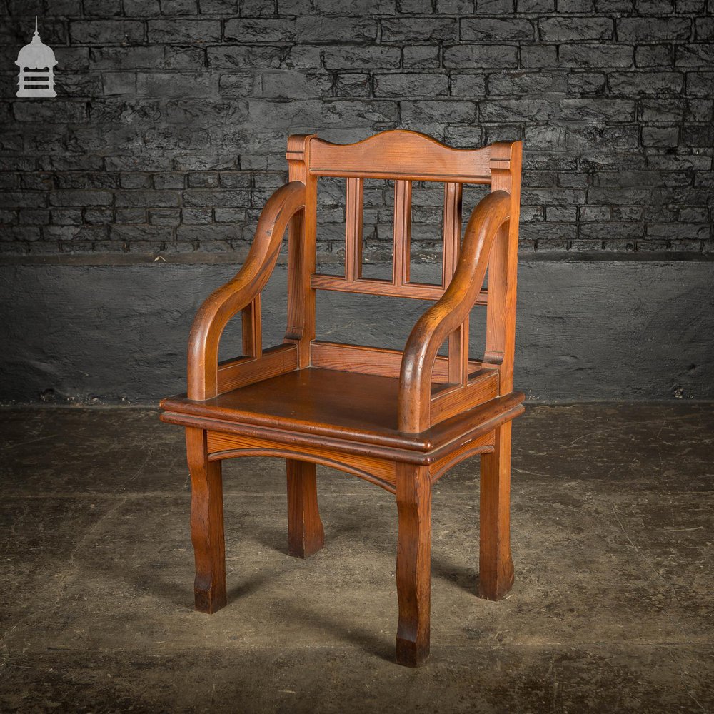 Unusual 19th C Aesthetics Movement Pitch Pine Ecclesiastical Throne Chair