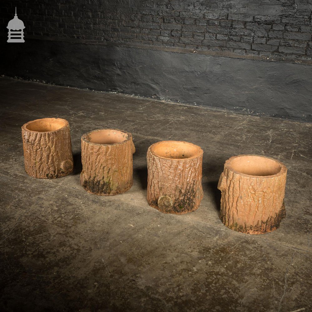 Set of 4 Grotto Ware Terracotta Log Planters