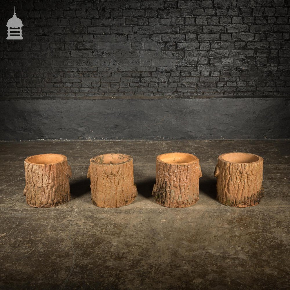Set of 4 Grotto Ware Terracotta Log Planters