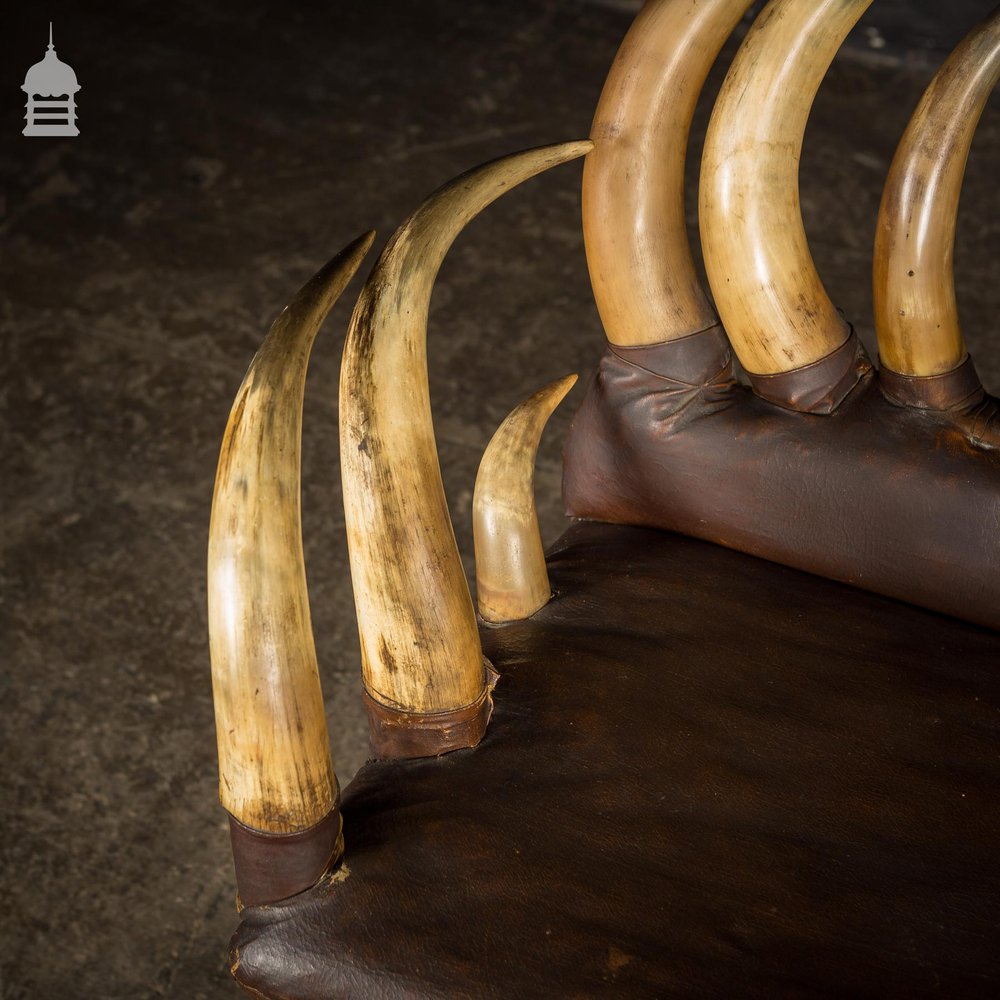 19th C Longhorn Steer Throne Chair with Turned Oak Legs