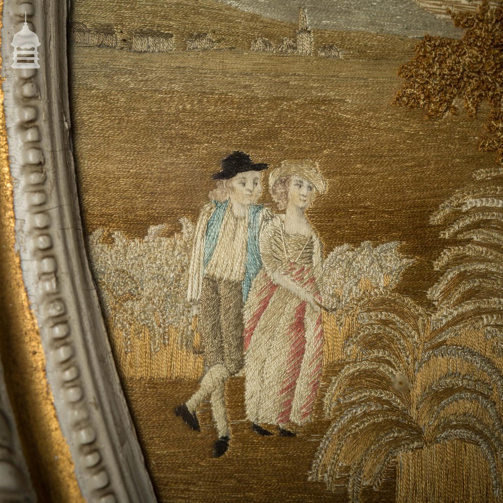 18th C Silk Tapestry in Oval Frame