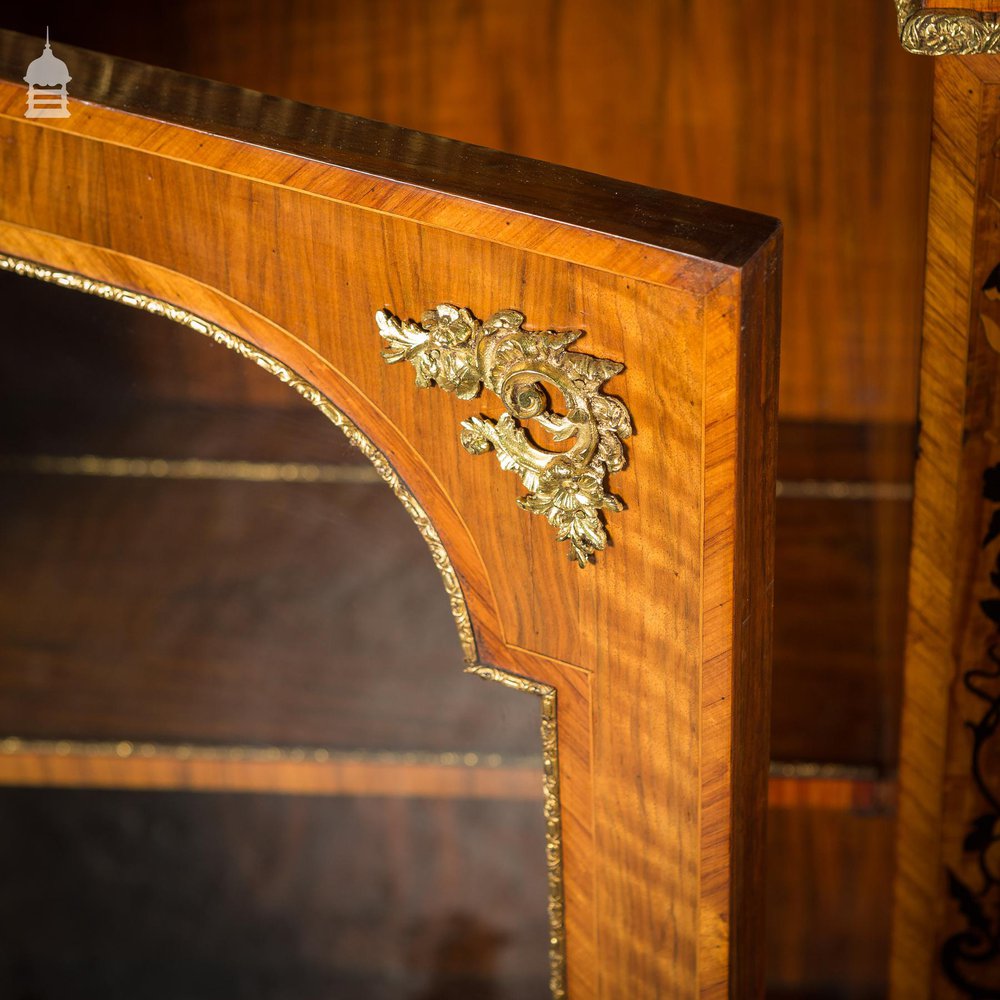 19th C French Empire Walnut Credenza with Intricate Marquetry and Brass Reliefs