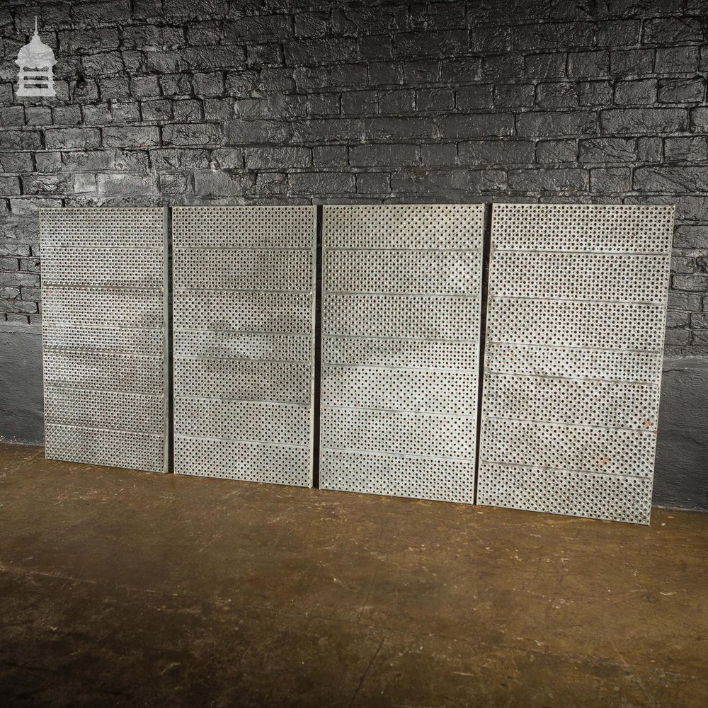 Batch of 14 Vintage Industrial Perforated Galvanized Tread Plates 7 Square Metres