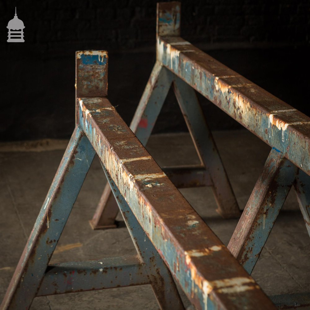 Pair of Huge Industrial Monster A Frame Workshop Trestles with Distressed Finish