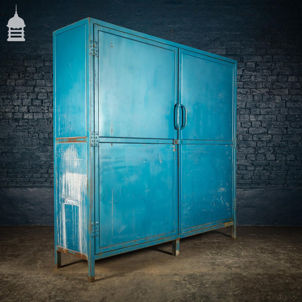 Large Blue Painted Metal Industrial Drying Cabinet Cupboard