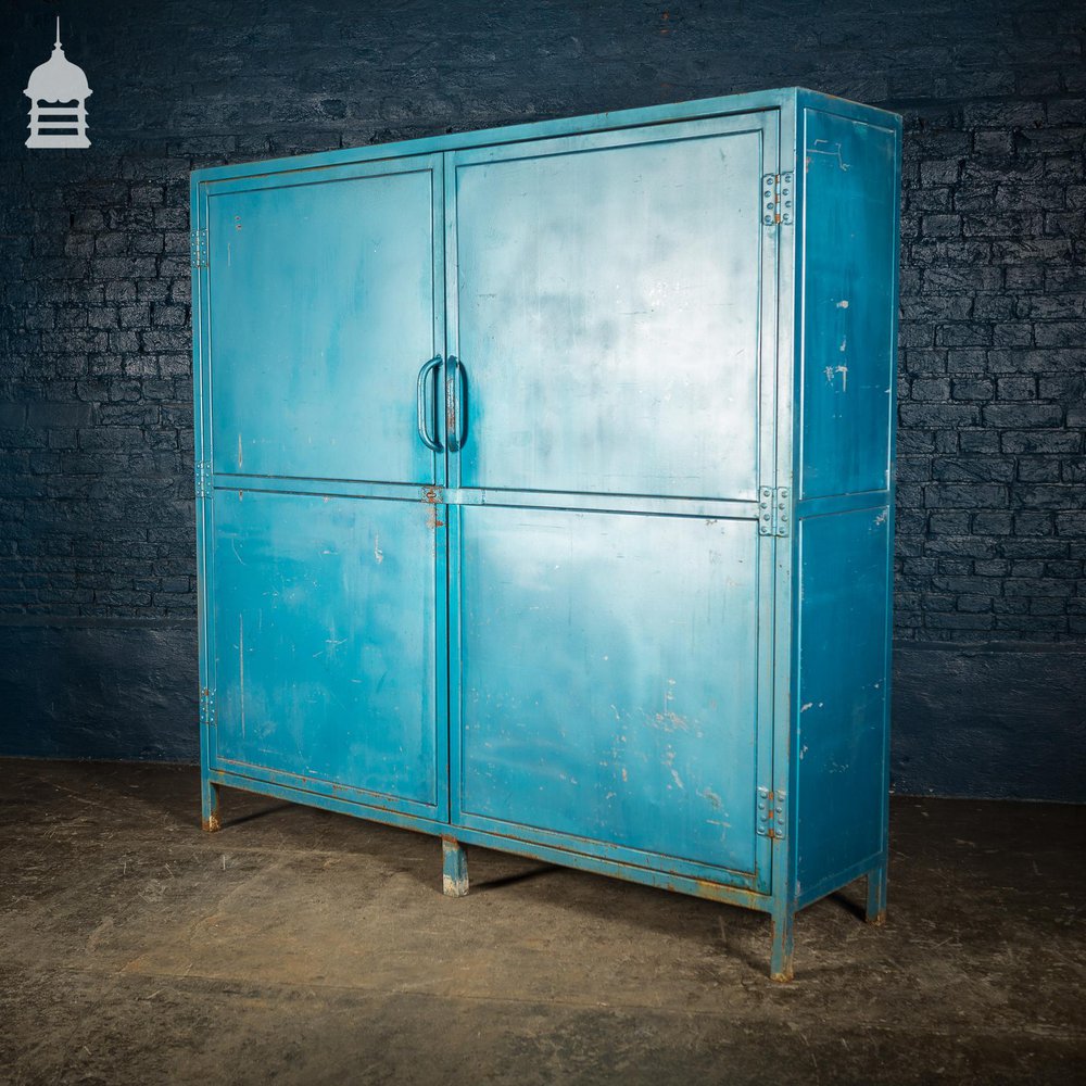 Large Blue Painted Metal Industrial Drying Cabinet Cupboard