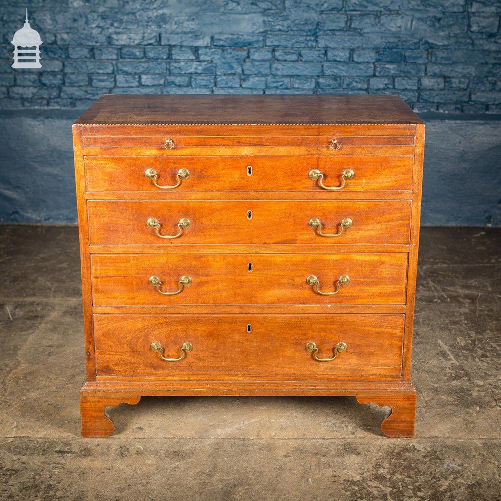Small George III Chest of Drawers Beautifully Proportioned in Mahogany with Cross Banding on Top Rim and Bracket Feet. c.1800