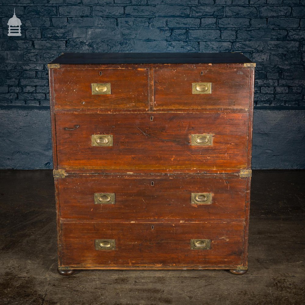 Late 19th C Pine Split Campaign Chest of Drawers