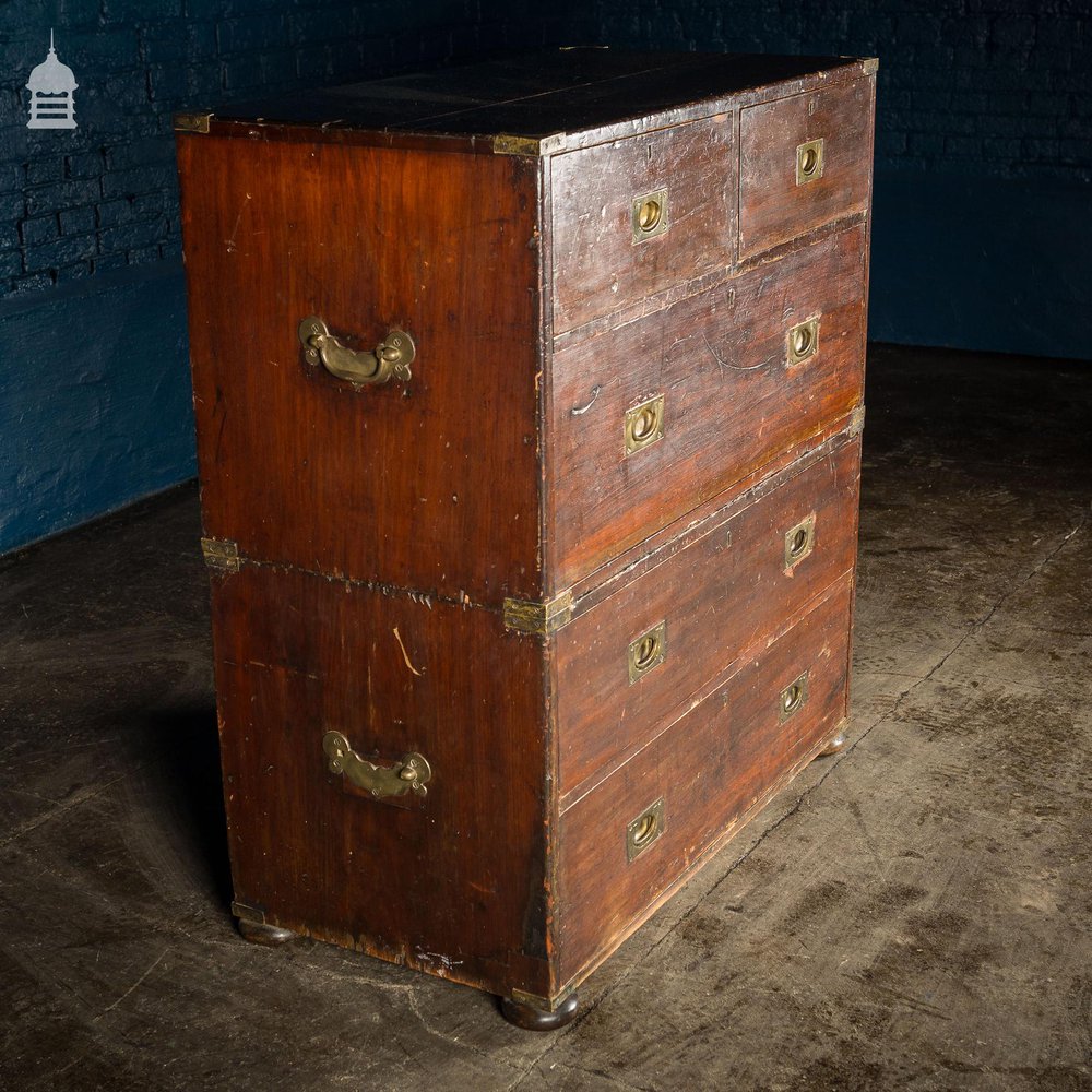Late 19th C Pine Split Campaign Chest of Drawers