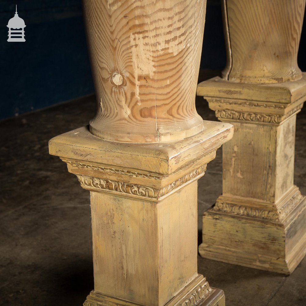 Pair of Marble Topped Pitch Pine Columns Made from Reclaimed Materials