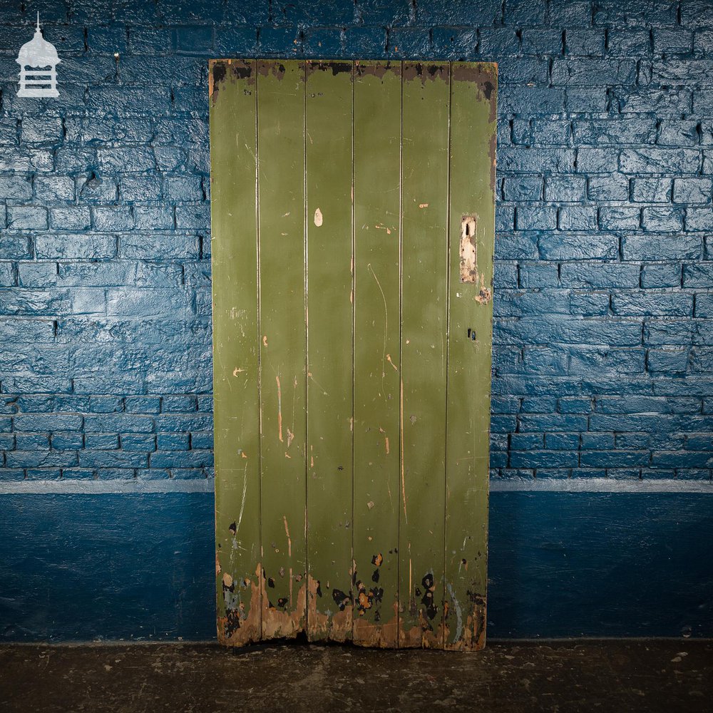 18th C Green Painted Braced and Ledged Cottage Door