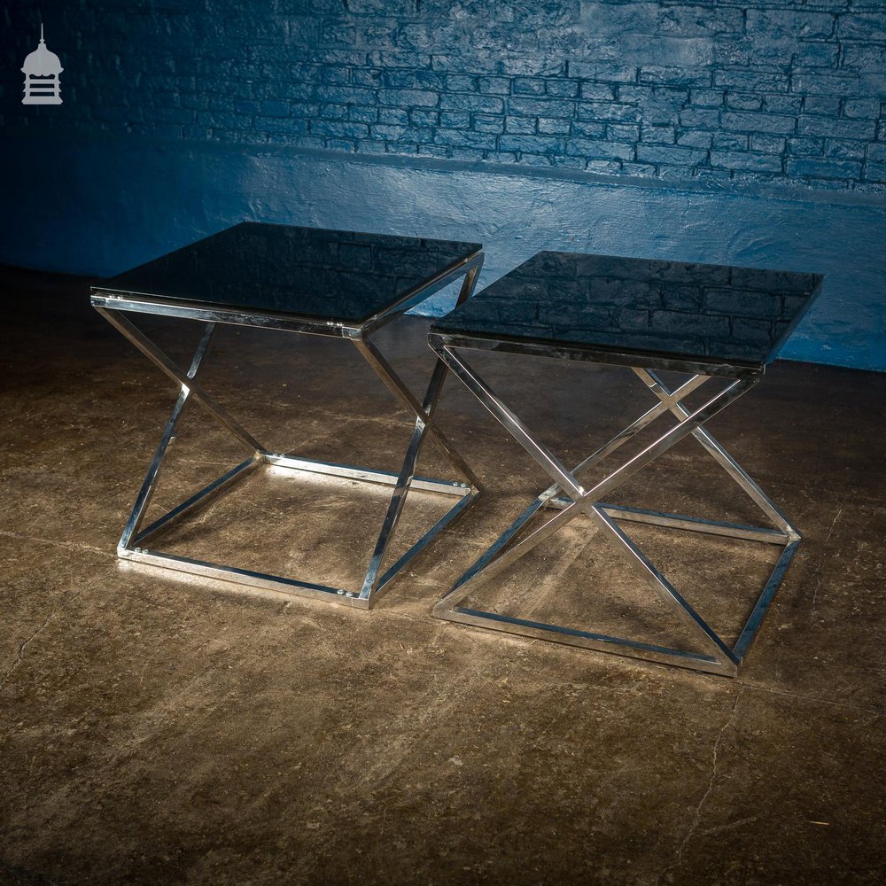 Pair of Modern Glass Top Tables on Contemporary Chrome Bases