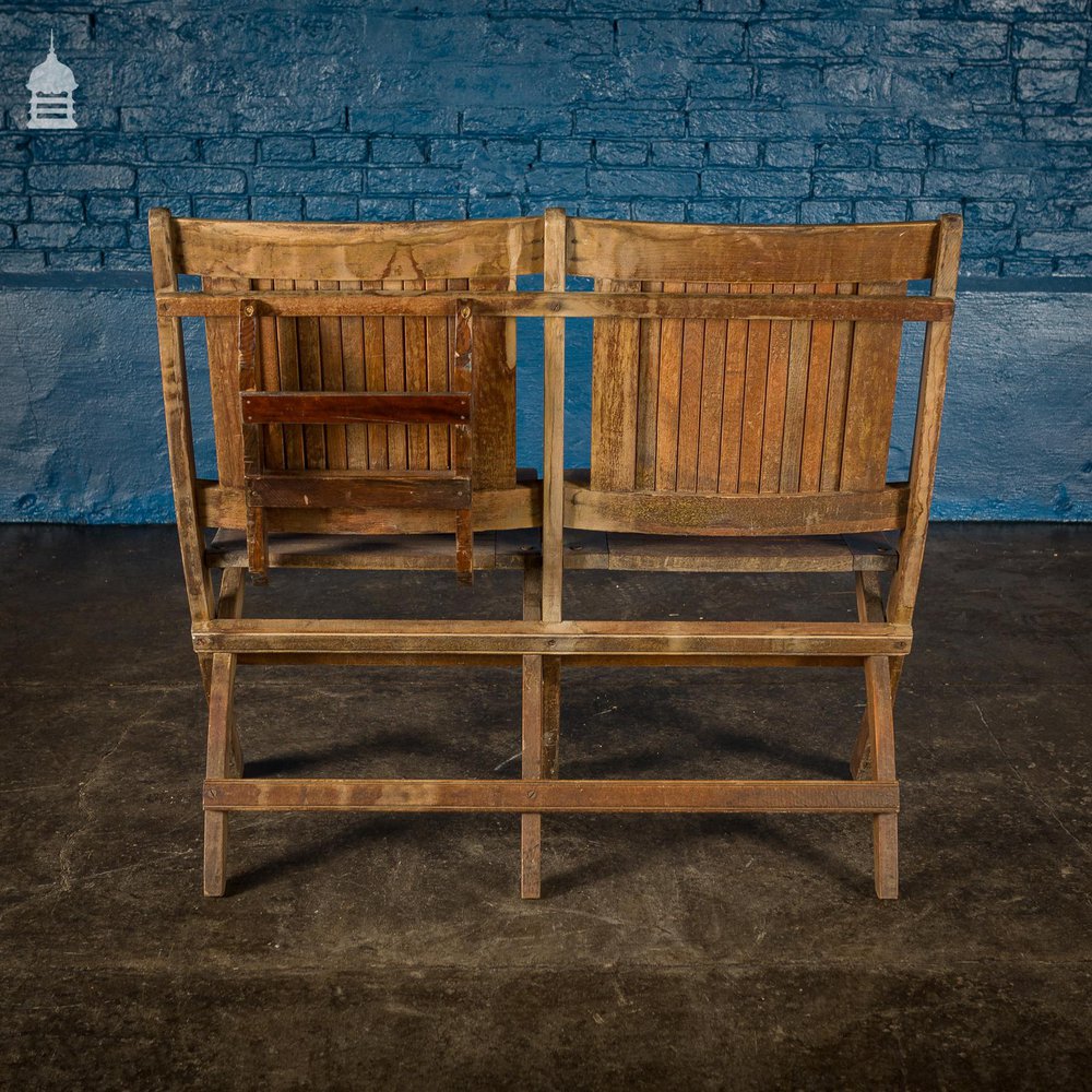 Pair of Vintage Hardwood Folding Double Spectators Seats