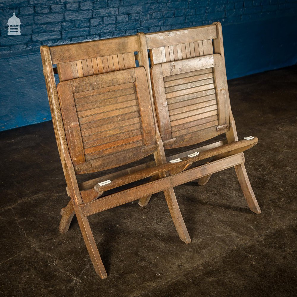Pair of Vintage Hardwood Folding Double Spectators Seats
