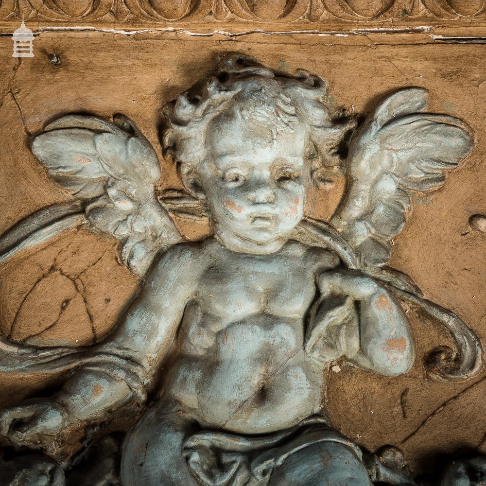 19th C Plaster and Gesso Cherub on Swag Balcony Feature Panel