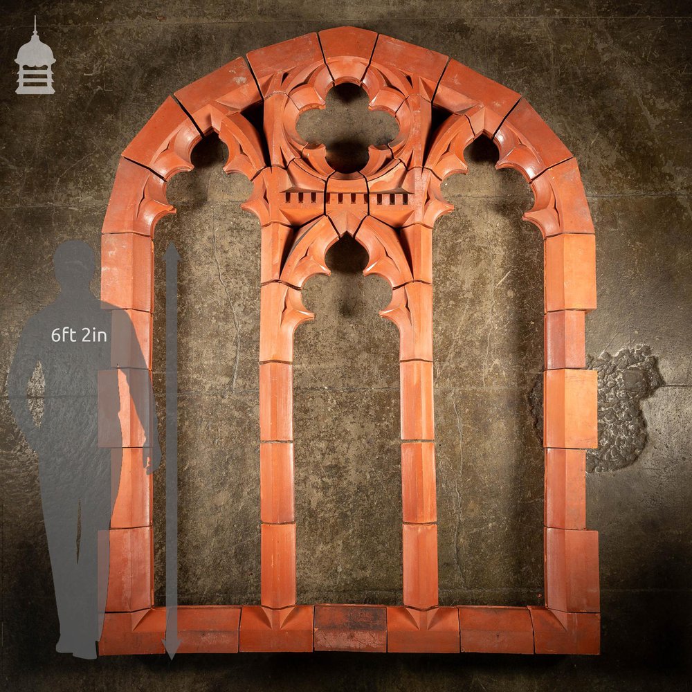Rare 19th C Red Terracotta Gothic Mullion Window