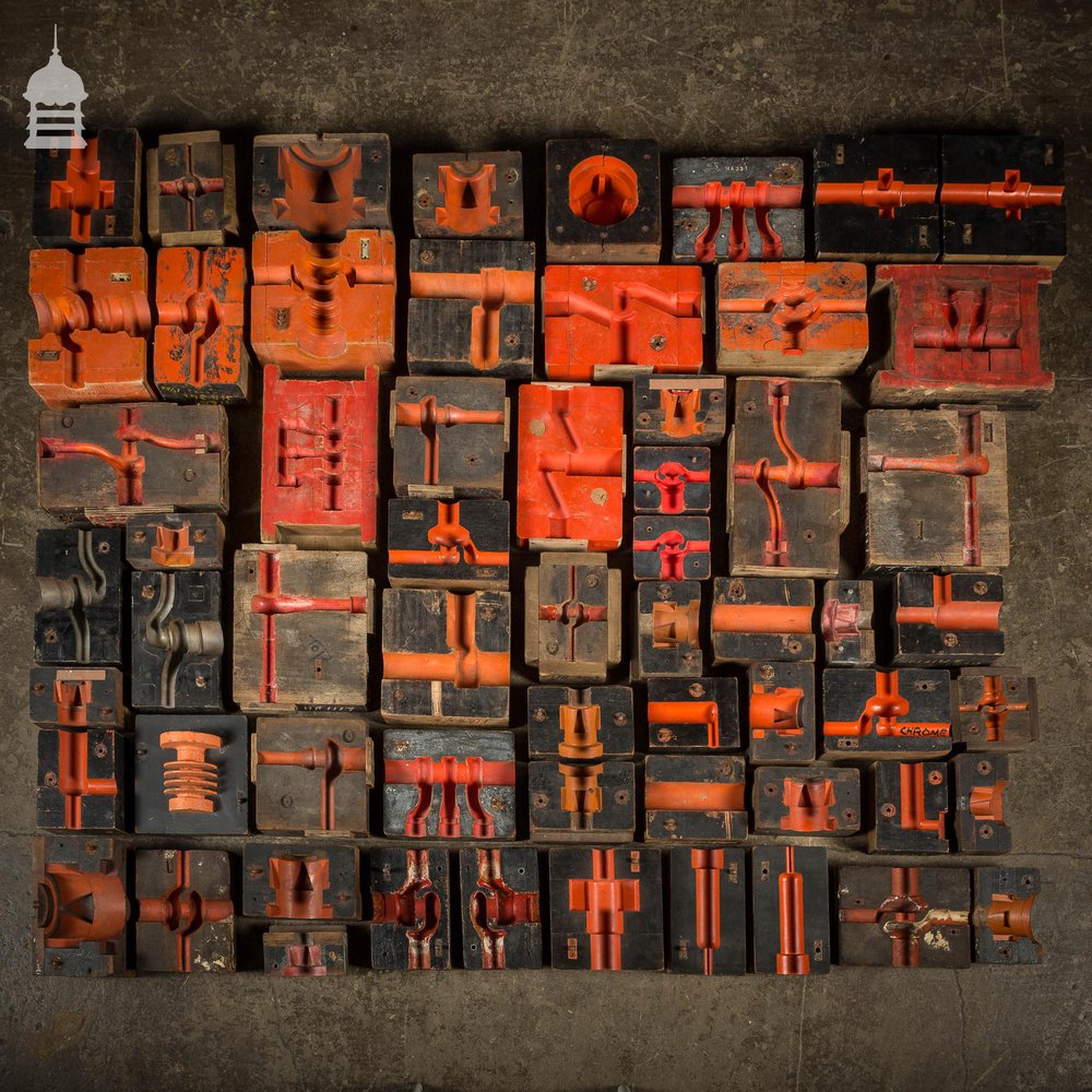 Collection of 60 Black and Red Industrial Factory Foundry Moulds
